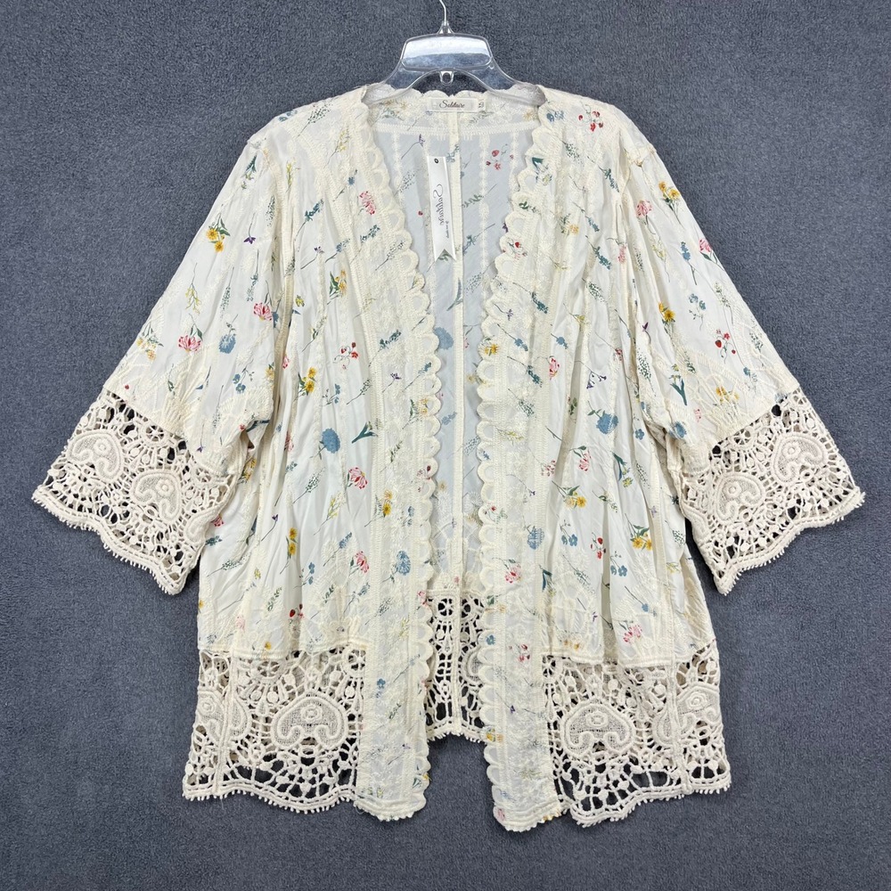 Solitaire Floral Kimono Women 3X Cream Crochet Lace Boho Cottagecore 25-1061X